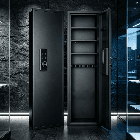 Biometric In Wall Gun Safe for Rifles, 53" Hidden Wall Safe with Fingerprint Touch Panel Digital Lock and Adjustable Shelves, Steel Firearm Storage Cabinet for Home Documents Accessories