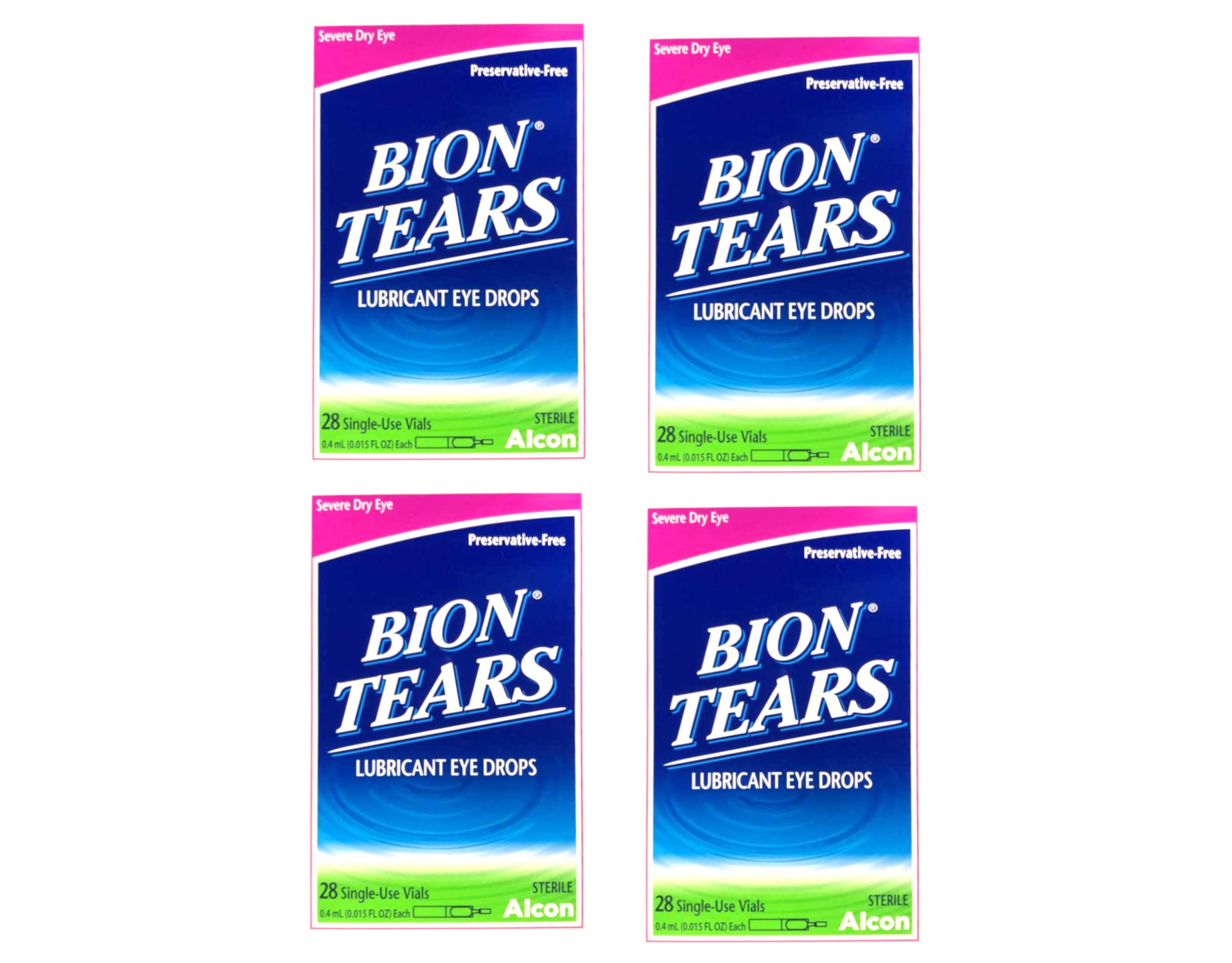 Bion Tears Lubricant Drops Dry Eye, No Preservative Sterile, 28 ct, 4-Pack