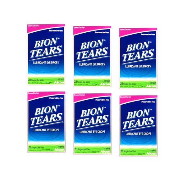 Bion Tears Lubricant Eye Drops, Single-Use Vials, 28 Count, Pack of 6