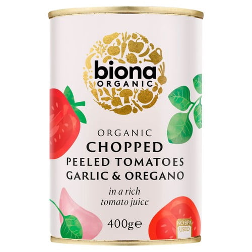 Biona Organic Chopped Tomatoes with Garlic & Oregano 400g, British Import (Pack of 3)