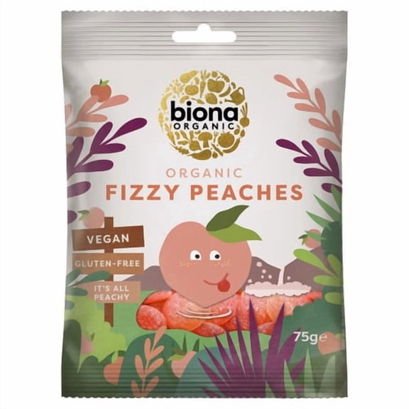 Biona Organic Fizzy Peaches 75g, British Import (Pack of 6)