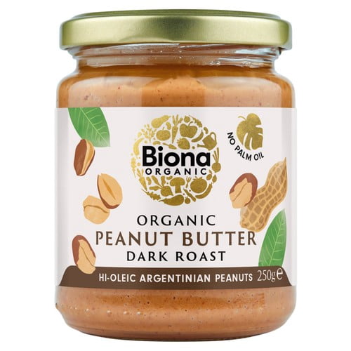 Biona Organic Hi Oleic Dark Roast Smooth Peanut Butter 250g, British Import (Pack of 2)