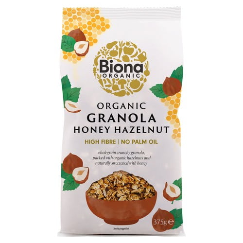 Biona Organic Honey & Hazel Crunchy Granola 375g, British Import (Pack of 3)
