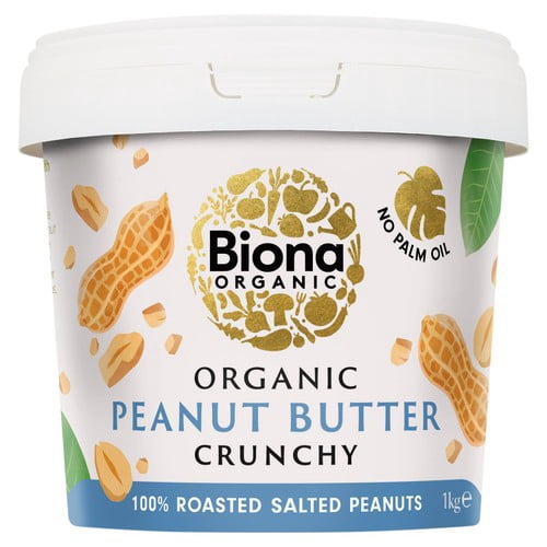 Biona Organic Peanut Butter Crunchy 1kg, British Import (Pack of 2)