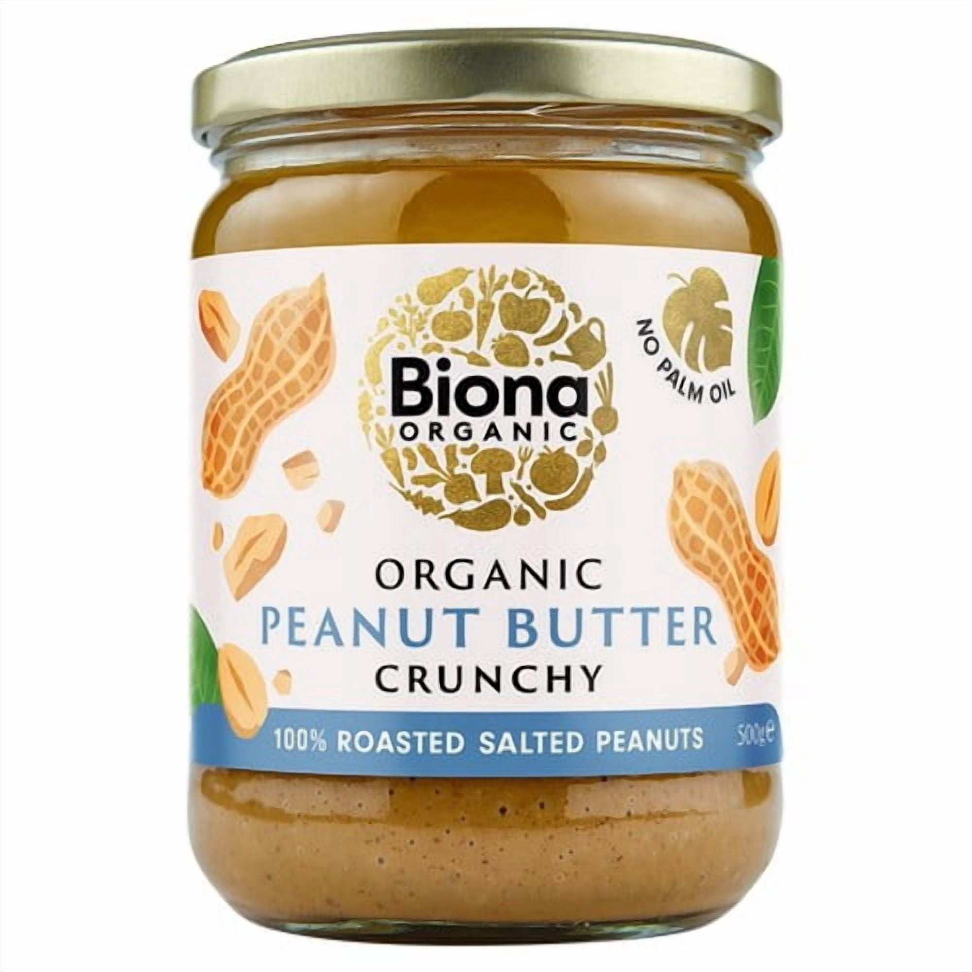 Biona Organic Peanut Butter Crunchy 500g, British Import (Pack of 2)
