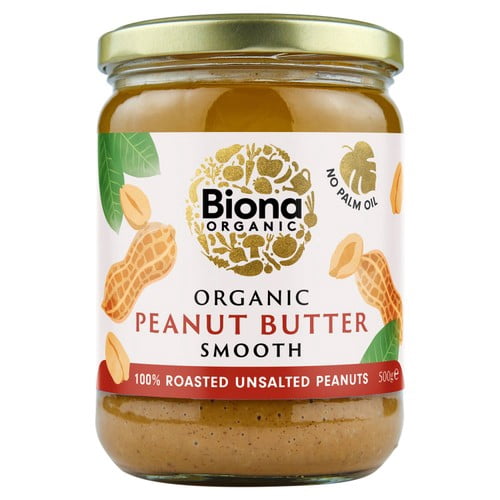 Biona Organic Peanut Butter Smooth 500g, British Import (Pack of 2)