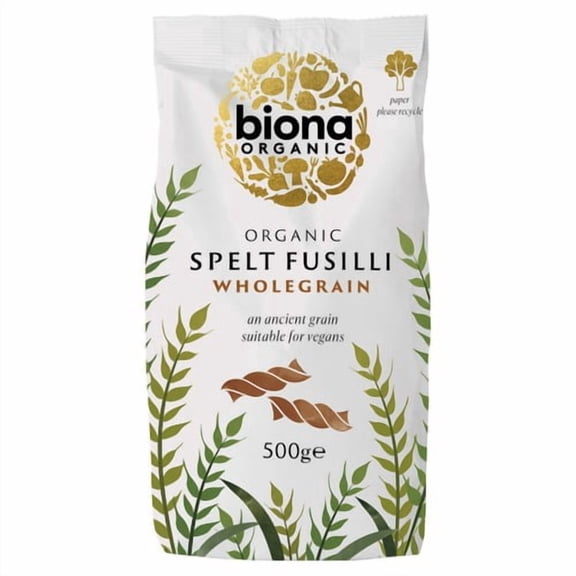 Biona Organic Spelt Wholegrain Fusilli Pasta 500g, British Import (Pack of 3)