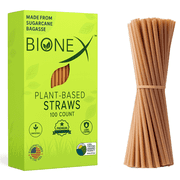 Bionex 8" Sugarcane Drink Straws   Biodegradable, Compostable, Unwrapped, Made in USA   100 ct. Eco Friendly Alternative to Plastic Straw Pack of 1, 100 Count per Pack
