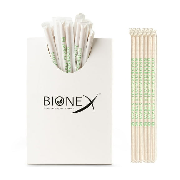 Bionex Biodegradable Compostable Sugarcane Drinking Straws - 8 Inch, 300 Count