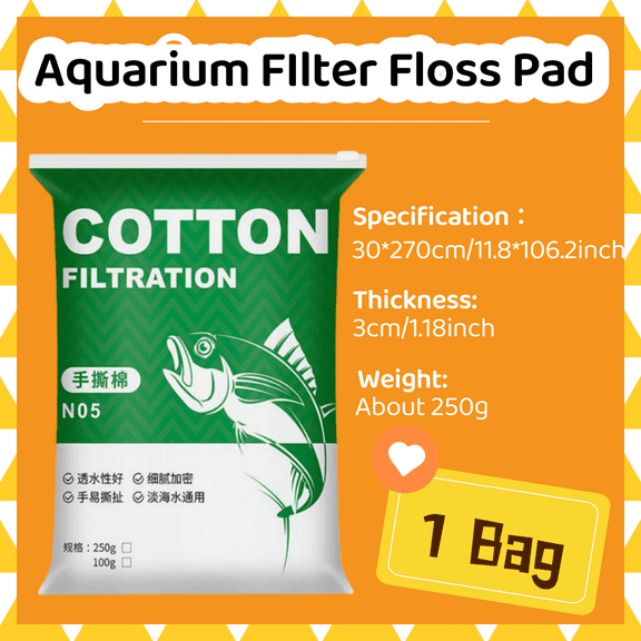 Bionic Cashmere Aquarium Filter Floss Roll, 250g Jumbo Phenol-Free Filter Wool Pad for Fish Tank, Hand-Tearable for Fresh & Saltwater