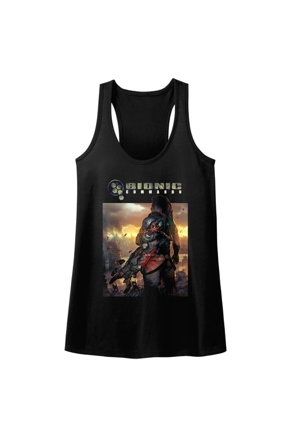 Bionic Commando The World Burn Black Junior Women's Racerback Tank Top T-Shirt