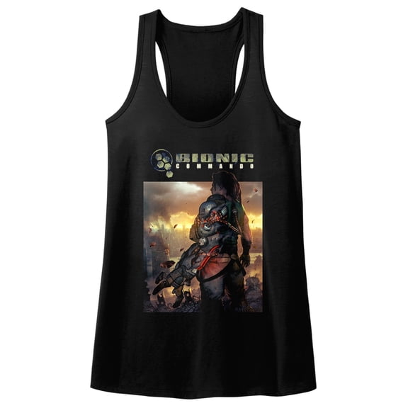 Bionic Commando The World Burn Black Junior Women's Racerback Tank Top T-Shirt