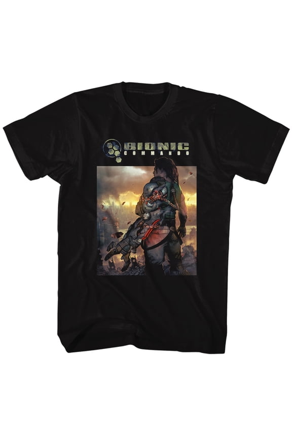 Bionic Commando The World Burn Black Adult T-Shirt
