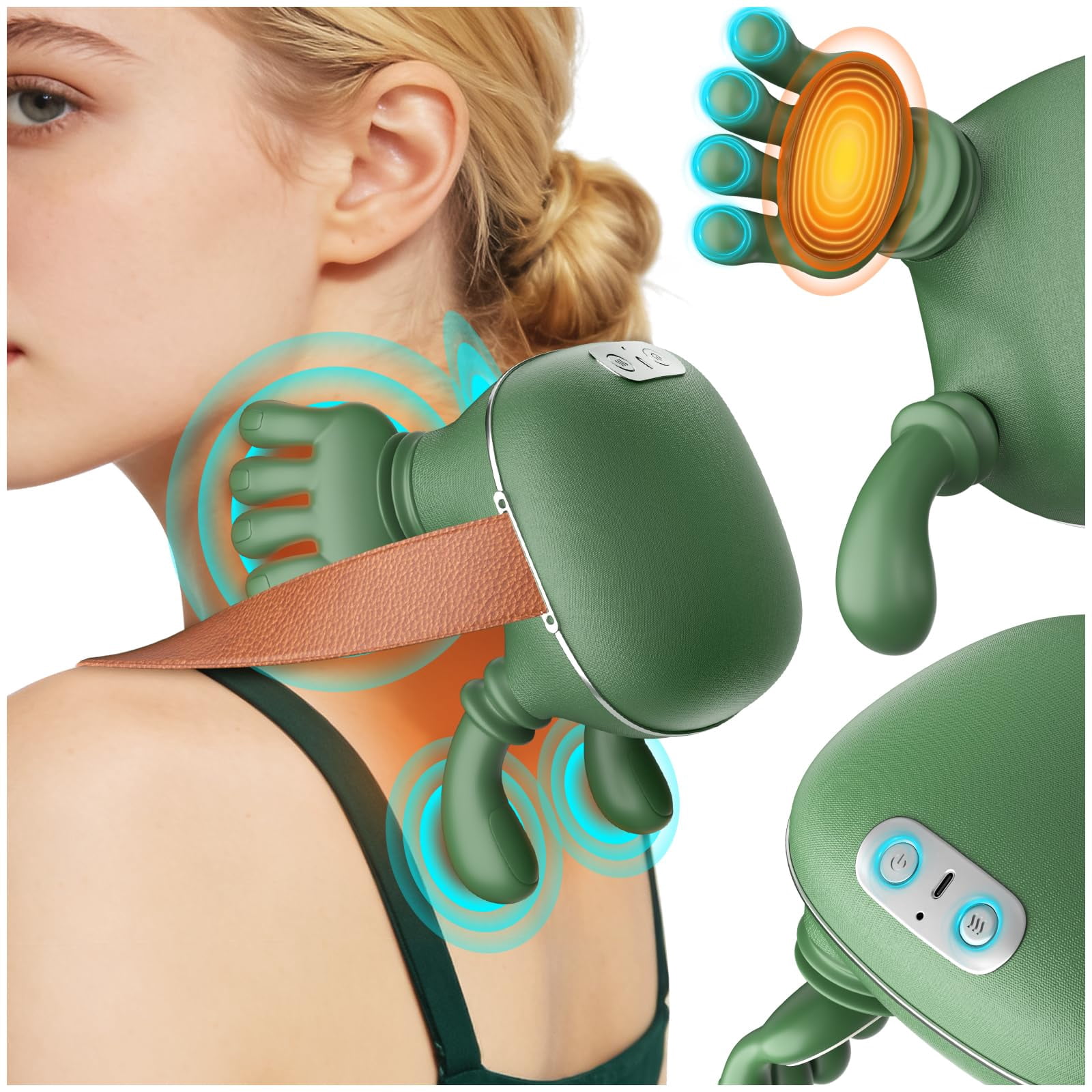 Bionic Finger Deep Tissue Neck Massager for Pain Relief – Cordless Portable Shiatsu Shoulder Massager with Heat & Compression for Home Office Car Travel