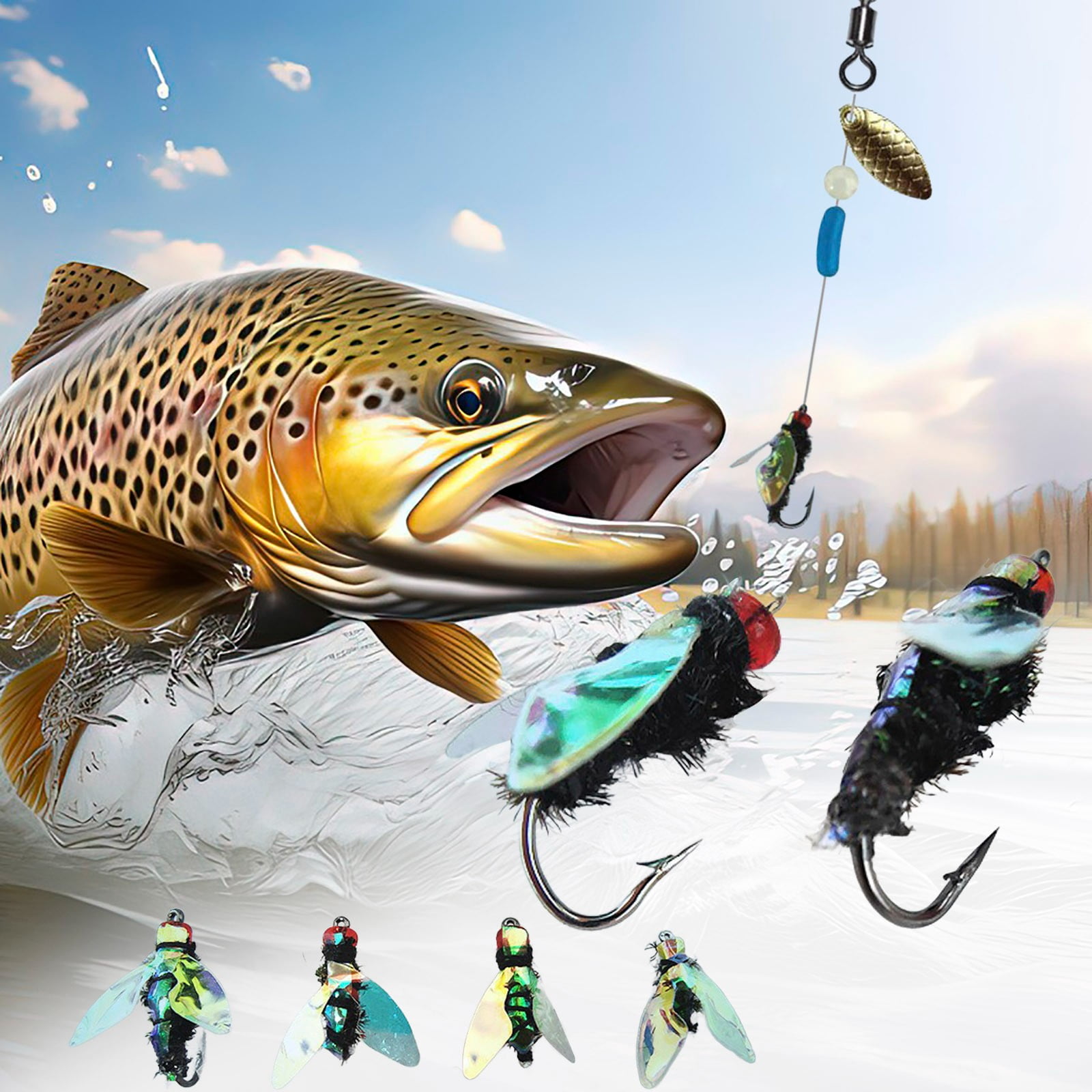 Bionic Fly Fishing Bait,10pcs/Trout Jig Swimbait Fly Hook Soft Bait Dry Flies Fly Fishing Lure Assortment Kit Attractant Fishing Gear Artificial Fishing Lure Panfish Lure Set