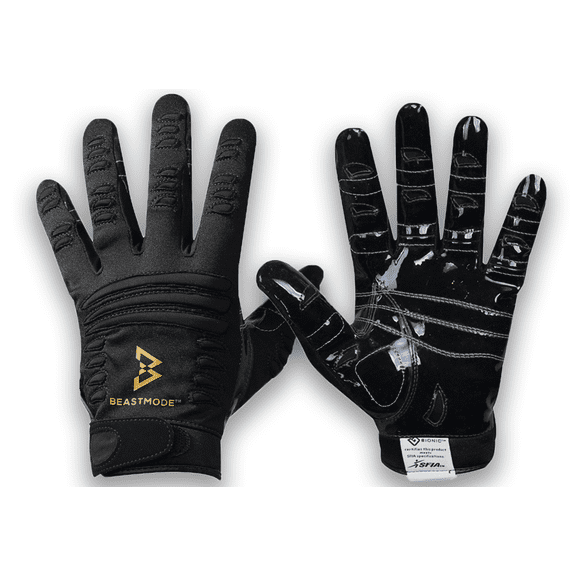 Bionic Gloves Men's Beast Mode Football Gloves, Black, Large