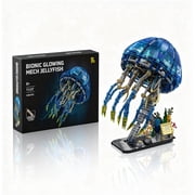Bionic Glowing Mech Jellyfish Building Blocks, 1146 PCS Marine Animal Model with LED Light & Moving Tentacles, STEM Toy , Aquarium Style Desktop Decor