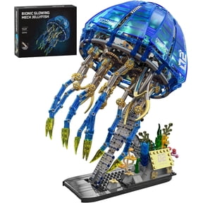 Bionic Glowing Mechanical Jellyfish Building Set, 1146PCS Steampunk Jellyfish Model with LED Light, Mechanical Gear Joints, Detailed Coral Base, Sci-Fi Jellyfish Display Kit for Adults.