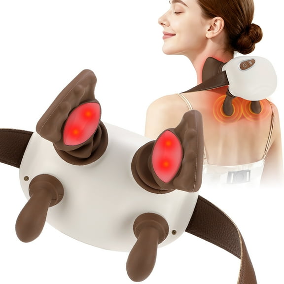 Bionic Heated Massager, Cordless Neck and Shoulder Massager with 3 Massage Modes 2 Heat, Heated Kneading Massager for Neck with Adjustable Strap, Beige