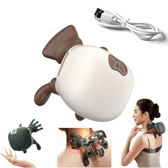 Bionic Heated Massager, Neck Massager, Portable Shiatsu Neck and Back Massagers, Electrlc Necks Massagers with Fingers, Ergonomic Hand-Like Design, Ideal for Men Women (Brown-1)