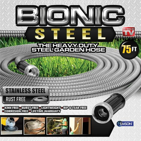 Bionic Steel  0.62 in. Dia. x 75 ft. Pro Heavy-Duty Stainless Steel Garden Hose, Silver
