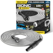 Bionic Steel Garden Hose 100' ft Water Hose For Outside Heavy Duty Metal Hose Stainless Steel with Spray Nozzle Kink-Free