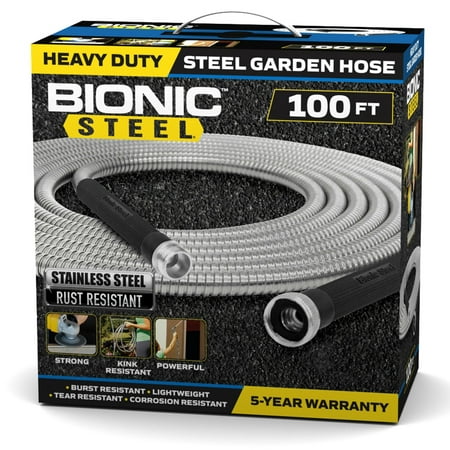 Bionic Steel Garden Hose, 304 Stainless Steel Metal Water Hose – Flexible, Lightweight, Crush Resistant Aluminum Fittings, Kink & Tangle Free, Rust Proof, 100 ft. - As Seen on TV