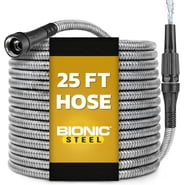 BIONIC STEEL 25 Ft Metal Garden Hose with Sprayer Nozzle, Non Kinking Designed Stainless Steel Heavy Duty Water Hose 100 Ft x 5/8 in. Flexible NON Expandable for Uninterrupted Water Flow, 500 PSI