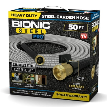 Bionic Steel Pro Garden Hose 304 Stainless Steel Metal Water Hose Heavy Duty Crush Resistant Brass Fittings Kink Tangle Free 50ft