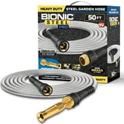 Bionic Steel Pro Garden Hose 50' ft Water Hose Outside Heavy Duty Metal Hose Stainless Steel w/ Spray Nozzle Kink-Free