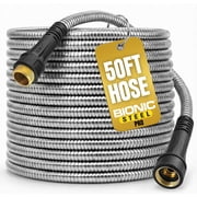 Bionic Steel Pro 50 Ft Garden Hose, Stainless Steel Heavy Duty Metal Water Hose, Kink Free with Spray Nozzle