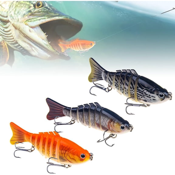 Bionic Swimming Lure with Propeller Tail, Jointed Pencil Hard Lure for Bass Pike Walleye, Freshwater Fishing Lures with Rattling Sound and BKK Hooks, Slow Sinking Multijointed Swimbait(3pcsB)
