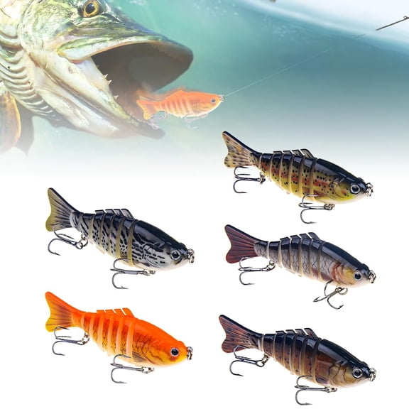 Bionic Swimming Lure with Propeller Tail, Jointed Pencil Hard Lure for Bass Pike Walleye, Freshwater Fishing Lures with Rattling Sound and Hooks, Slow Sinking Multijointed Swimbait