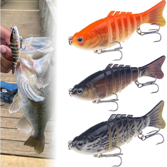 Bionic Swimming Lure with Propeller Tail, Multi-Jointed Slow-Sinking Hard Swimbait with Rattle & Treble Hooks, Realistic Action Lure for Freshwater Saltwater Fishing