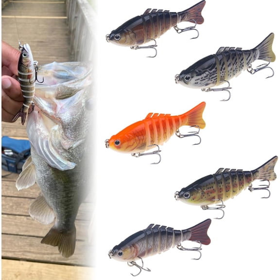 Bionic Swimming Lures with Propeller Tails, Multi-Jointed Slow-Sinking Hard Swimbaits with Realistic Action, Rattle and Treble Hooks for Bass, Pike, Walleye, Freshwater and Saltwater Fishing