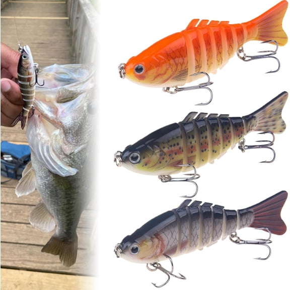 Bionic Swimming Lures with Propeller Tails, Multi-Jointed Slow-Sinking Hard Swimbaits with Realistic Action, Rattle and Treble Hooks for Bass, Pike, Walleye, Freshwater and Saltwater Fishing
