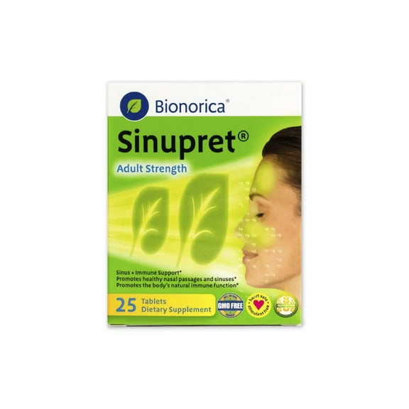 Bionorica Sinupret Adult Strength Sinus + Immune Support All Natural, Fast Acting Herbal Nasal Passage & Immunity Boost Supplement with Verbena & Elder Flower - 25 Tablets