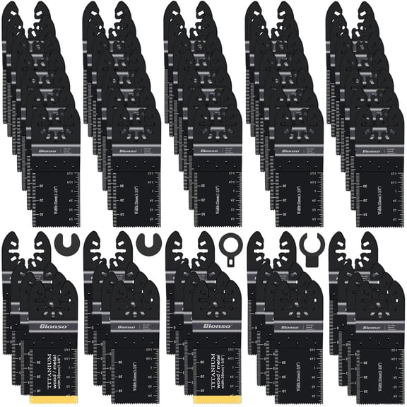 Bionso 55PCS Oscillating Saw Blades, Professional Universal Titanium Multitool Blades for Wood Plastics Metal, Quick Release Multi Tool Kits Fit Dewalt Ryobi Milwaukee Rockwell Fein Makita