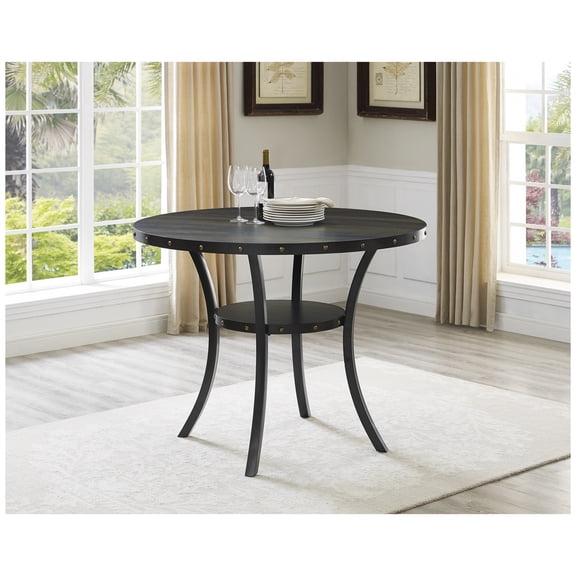 Biony Dining Collection Espresso Wood Counter Height Nailhead Round Dining Table