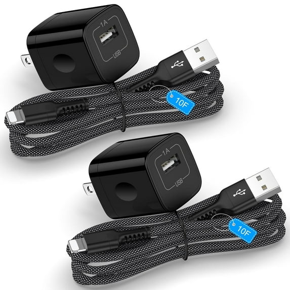 Compatible for iPhone Charger Block, 2 Pack Charging Block with 10FT Charging Cable, USB Wall Charger Adapter Plug Fast Charging Station Power Base with Charging Cable Compatible for iPhone, Black