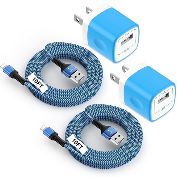 Compatible for iPhone Charger 2 Pack,Charger Block with Charging Cable 10FT,Wall Charger Charging Station Power Base with Charging Cord,USB Charger Adapter Compatible for iPhone 14 13 12 11(Blue)