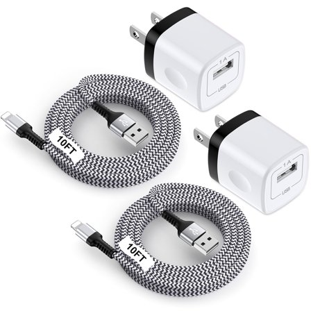 Compatible for iPhone Charger 2 Pack,Charger Block with Charging Cable 10FT,Wall Charger Charging Station Power Base with Charging Cord,USB Charger Adapter Compatible for iPhone 14 13 12 11(White)