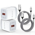 thumbnail image 1 of Compatible for iPhone Charger Fast Charging 2 Pack, 6 FT USB Charging Cable with QC 18W Wall Charger Adapter USB Brick Cube Fast Charging Station Power Base Compatible for iPhone 14 13 12 11(White), 1 of 9