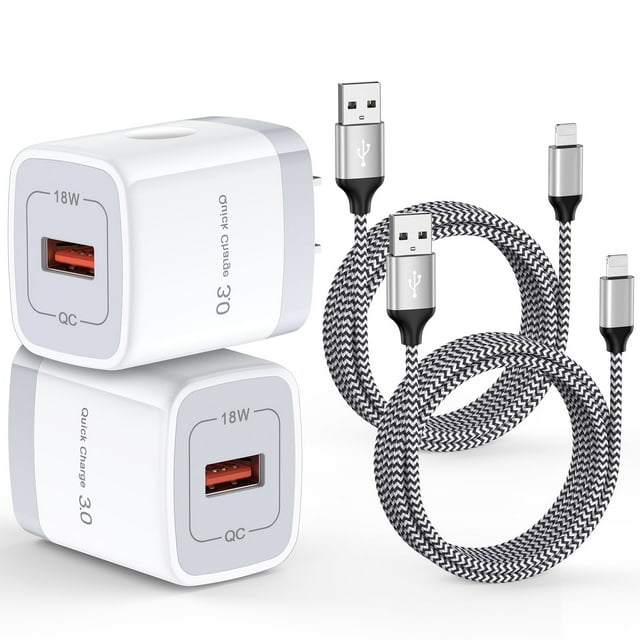 Compatible for iPhone Charger Fast Charging 2 Pack, 6 FT USB Charging Cable with QC 18W Wall Charger Adapter USB Brick Cube Fast Charging Station Power Base Compatible for iPhone 14 13 12 11(White)