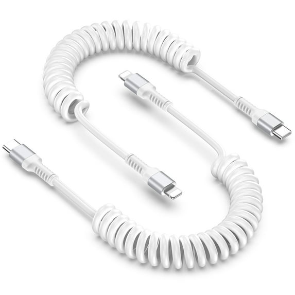 Bioonis Compatible for iPhone Fast Charging Cable 2 Pack, 6FT Coiled USB C to Light-ning Cable, Power Delivery Type C USB Fast Charging Cable USB C Cord Phone Cables Compatible for iPhone, White