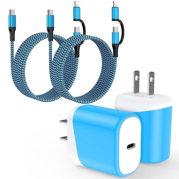 Compatible for iPhone Charger 2 Pack, 20W PD USB C Charger Block, Type C Block+2 in 1 USB C to USB C&Charging Cord 6FT, Wall Charger Adapter USB C Brick Cube Box Compatible for iPhone,Blue