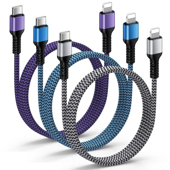 Bioonis 6FT USB C to Charging Cable, 3 Pack Fast Charging Cable PD Type C Charging Cord, USB C Cable Charging Cord Phone Cables Type C Charger Cord Compatible for iPhone, White+Blue+Purple
