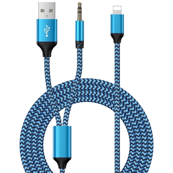 Compatible for iPhone Aux Cord, 2 in 1 Charging to 3.5 mm Aux Audio Jack, 4FT AUX Audio Cable + Charger Splitter Cable Compatiable for iPhone Car Stereo Speaker Headphone, Support iOS System, Blue