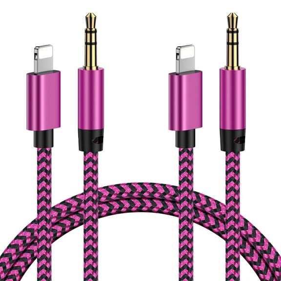 Bioonis Aux Cord Compatible for iPhone 2 Pack, 3.3FT Charger Block to 3.5mm Aux Stereo Headphone Jack Adapter Male Audio Cord Compatible with iPhone for Car Home Stereo Headphone Speaker(Pink)