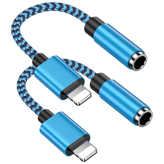 Bioonis Aux Cord Compatible for iPhone, 2 Pack 3.5mm Female Aux Audio Stereo Adapter Cable, 3.5mm Headphone Adapter Braided Headphone Jack Adapter Converter Compatible for iPhone(Blue)